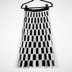 ISO!! Off-White Main Label Tulle Mesh Check Accordion Pleated Satin Midi Skirt